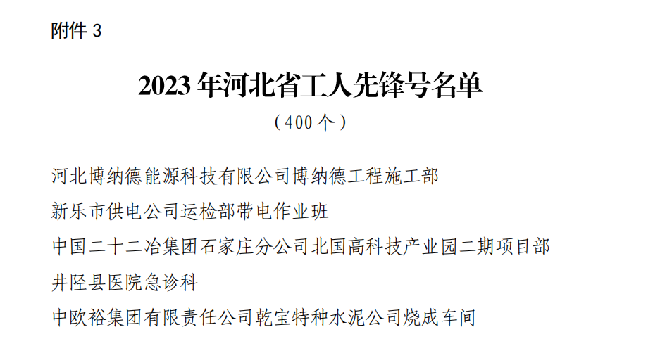 博納德工程施工部榮獲河北省工人先鋒號(hào)